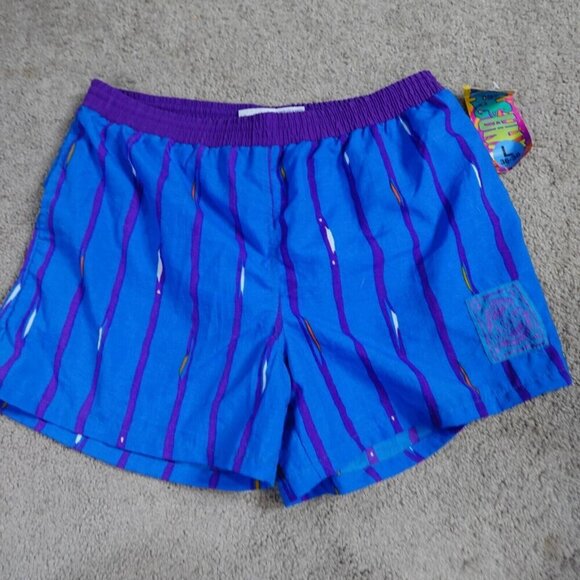 Laguna Shorts Large Blue Lined Drawstring Striped Vintage Y2K Nylon Swim NEW - Picture 1 of 8